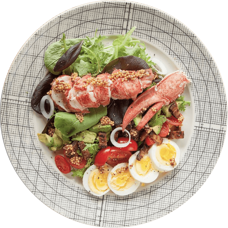 Seafood With Eggs and Tomato and Salads